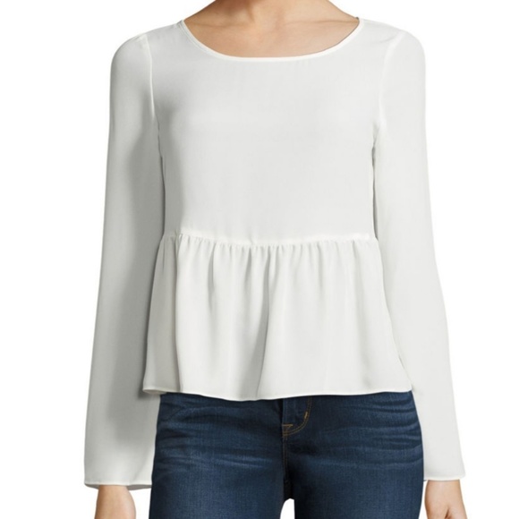 NEW PLUS 2X Top Blouse Peplum Pullover White Lace Sheer Vback Long Sleeve Decree - Picture 4 of 7